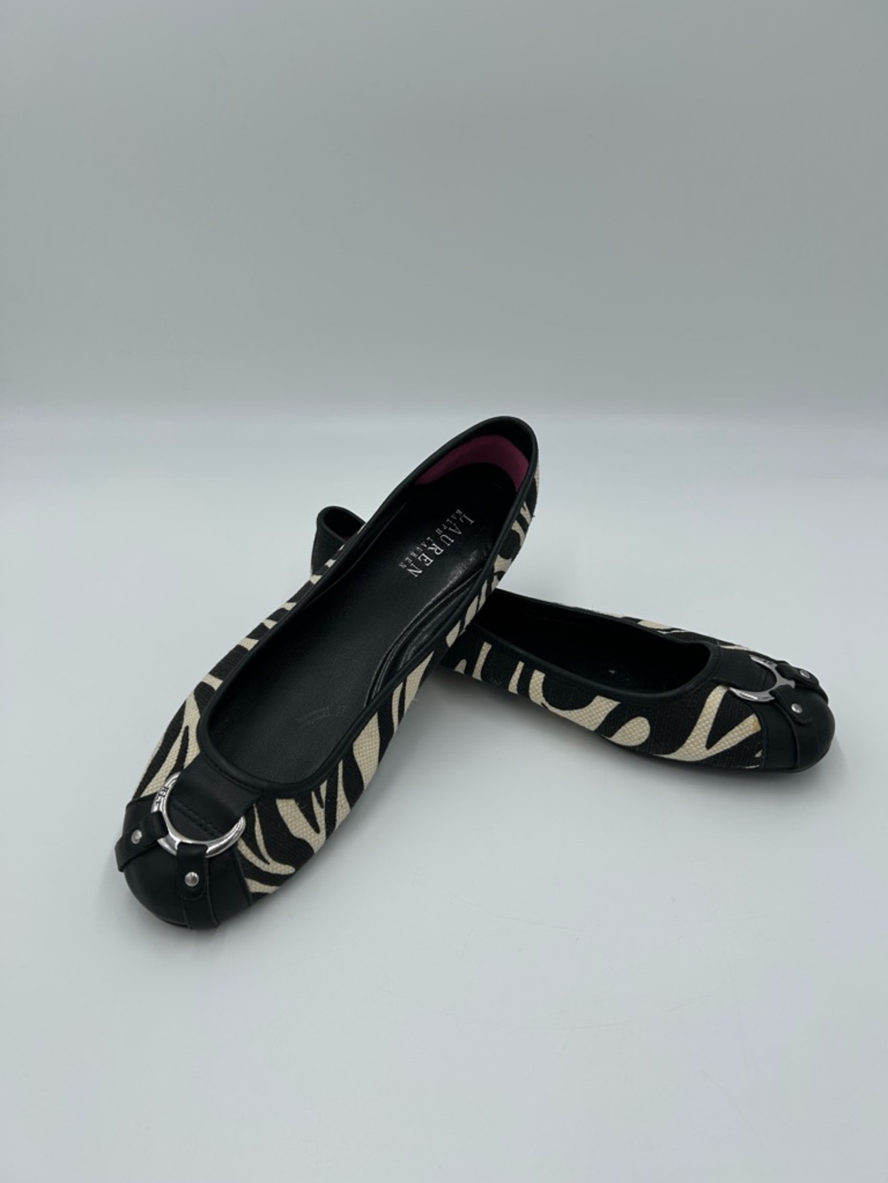 Ralph Lauren Zebra Print Black & Cream Slip-On Ballet Flats 8.5 - Picture 2 of 8